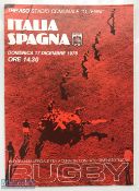 Rare 1978 Italy v Spain Rugby Programme: Unusual and scarce fold out match programme with striking