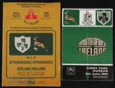 1981 South Africa v Ireland Rugby Programmes (2): Both test editions from the Irish tour of '81,