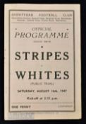 1947/48 Brentford public trial match programme Stripes v Whites 4 page issue; has neat small writing