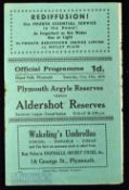 1934/35 Plymouth Argyle v Aldershot reserves Southern League (central section) match programme 27