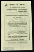1951 Festival of Britain match programme Axminster v Bridport (Dorset League Champions) 16 May 1951,