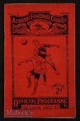 1932/33 Arsenal v Bolton Wanderers match programme 17 September 1932, team changes.