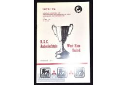 1975/76 European Cup Winners Cup Final match programme RSC Anderlecht v West Ham Utd 5 May at the
