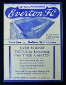 Pre-War Everton v Bolton Wanderers 1937/38 football programme 29 January 1938 in excellent