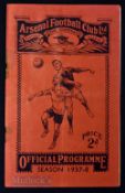 1937/38 Arsenal v Bolton Wanderers FAC 3rd round match programme 8 January 1938; rust burn, staple