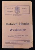 1939/40 War League abandoned season Dulwich Hamlet v Wealdstone friendly match programme 9