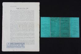 1923-4/1933 Unusual Rugby Club Ephemera (2): Lovely 4-fold open-out fixture card, neatly completed