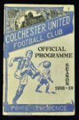 1938/39 Colchester Utd v Southend Utd friendly match (Hospital Fund raiser) programme 10 May 1939 at