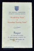 Banquet and Menu Card for 1950 FA Charity Shield at Chelsea FC England World Cup Team v Canadian