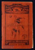 1928/29 Arsenal v Bolton Wanderers Div. 1 match programme 1st September 1928 at Highbury; very rusty