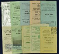 Selection of Barry Town home match programmes to include 1949/50 Barry Town XI v Select XI (Roy