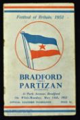 1951 Festival of Britain match programme Bradford Park Avenue v Partizan Belgrade 14 May 1951;
