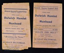 1937/38 Dulwich Hamlet v Nunhead gatefold match programme 23 October 1937; Dulwich Hamlet v