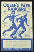 War abandoned season 1939/40 Queens Park Rangers v Portsmouth War league south (B) match programme