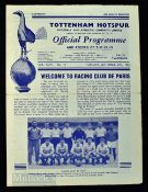 1953/54 Tottenham Hotspur v Racing Club de Paris match programme 29 September 1953, friendly