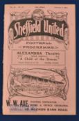 1913/14 Sheffield Utd v Sunderland division 1 match programme 7 February 1914; ex.bv with mark to