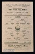 1938/39 Southend Utd 1st public trial match A blues v B Reds single sheet programme 13 August
