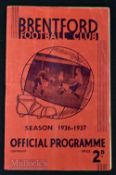 Pre-War 1936/37 Brentford v Middlesbrough Div. 1 match programme 20 March 1937; light creases, rusty