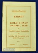 1951/52 Barnet v Gold Coast friendly home match programme 8 September 1951; slight crease o/wise