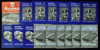 Selection of Ipswich Town home match programmes to include 1958/59 Huddersfield Town (FAC), Luton