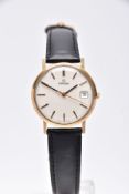 A GENTS 9CT GOLD GOLD 'OMEGA' WRISTWATCH, hand wound movement, round silver dial signed 'Omega',
