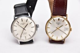 TWO GENTS 'ROTARY' WRISTWATCHES, the first of a hand wound movement, round silver dial signed '