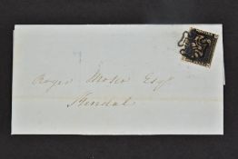GB 1840 PENNY BLACK LC 4 margins on Ambleside cover to Kendal
