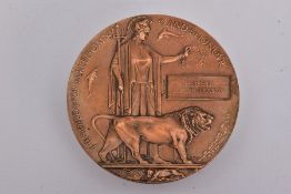 A WWI MEMORIAL DEATH PLAQUE, named Herbert Joseph Leason, Herbert was the son of Arthur & Eliza