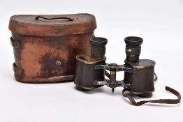 A BOXED PAIR OF WWI ERA FIELD BINOCULARS BY AICHISON OF LONDON, the strap has perished and broken in