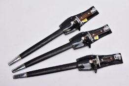 THREE X 1907 PATTERN SMLE DRESS BAYONETS, in high gloss belt frogs and scabbards, the grips being