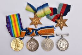 SIX BRITISH MEDALS SPANNING WWI/II to include a British War medal and Victory medal, pair named to
