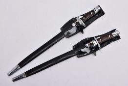 TWO X 1907 PATTERN SMLE DRESS BAYONETS in high gloss belt frogs and scabbards, grips are wooden with
