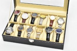 A CASE OF TWELVE GENTLEMAN'S WRISTWATCHES, to include Sekonda, Accurist, Timex, Umbro etc., all