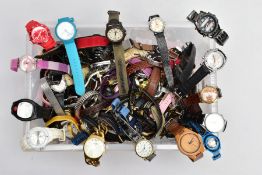 A BOX OF QUARTZ WRISTWATCHES, to include Seiko, Storm, Swatch, Timex etc