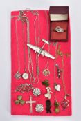A SELECTION OF JEWELLERY, to include a white gold snake ring, hallmark rubbed, ring size S ½,