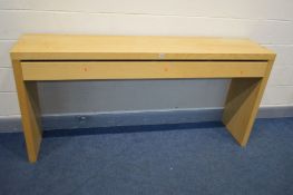 AN IKEA MALM BEECH DRESSING TABLE, with a single long drawer, length 191cm x depth 43cm x height
