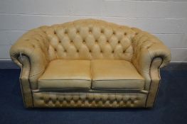 A TAN LEATHER CHESTERFIELD SOFA, inner width 99cm x 162cm