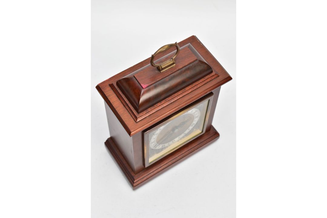 A BURR WOOD CASED GARRARD MANTLE CLOCK, London Elliott mantel clock the silvered ring set with Roman - Image 5 of 6