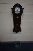 A MAHOGANY VIENNA STYLE WALL CLOCK, height 97cm (one weight, pendulum, winding key and loose parts)