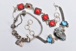 THREE BRACELETS, to include a Pandora charm bracelet suspending five charms and a pair of safety