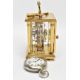 A BRASS CARRIAGE CLOCK AND A MILITARY POCKET WATCH, a white enamel face with black Roman numerals, - Image 3 of 7