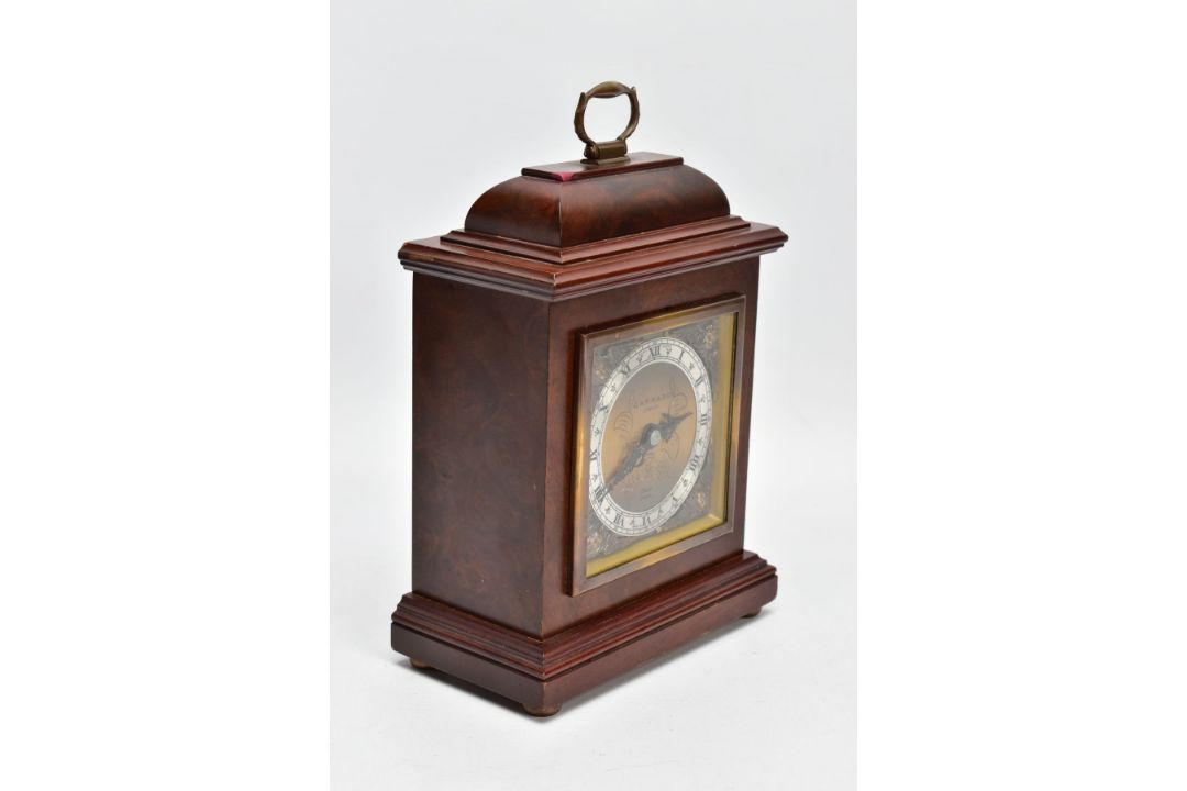 A BURR WOOD CASED GARRARD MANTLE CLOCK, London Elliott mantel clock the silvered ring set with Roman - Image 3 of 6