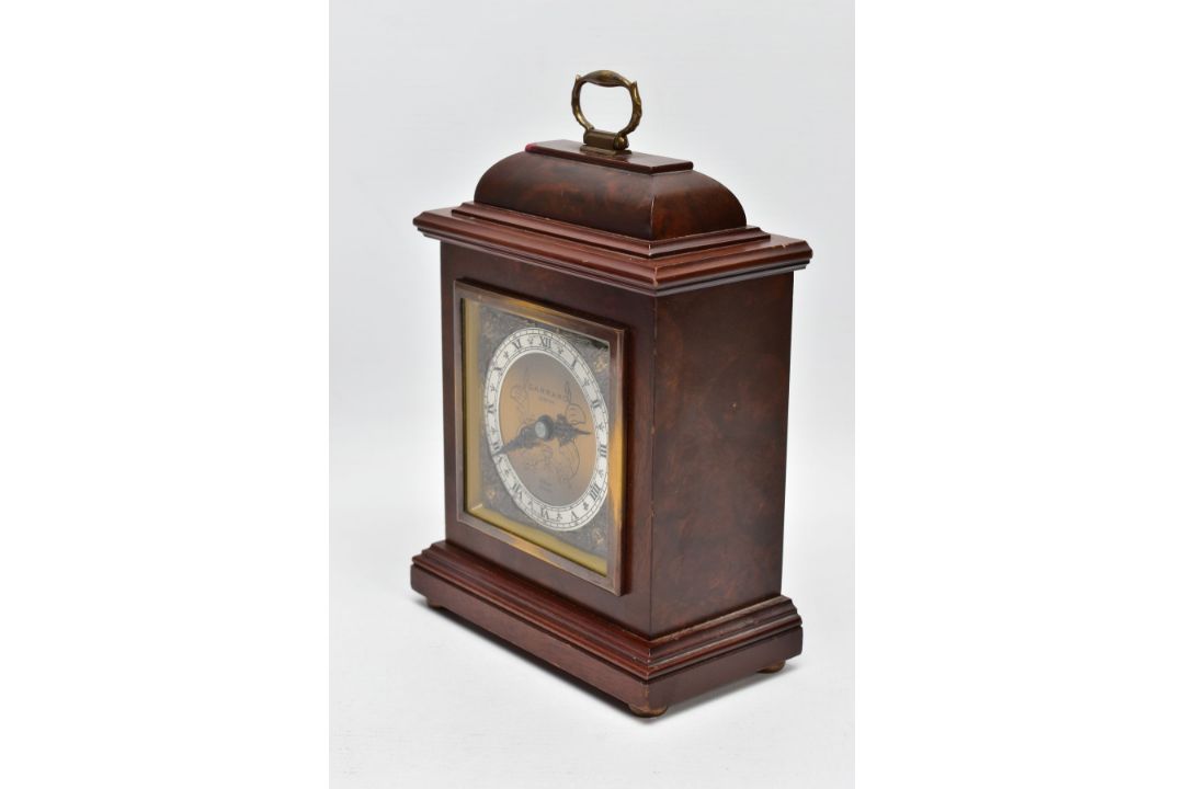 A BURR WOOD CASED GARRARD MANTLE CLOCK, London Elliott mantel clock the silvered ring set with Roman - Image 2 of 6