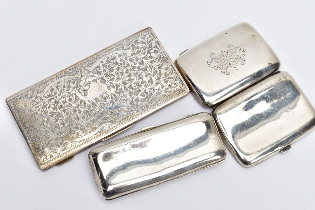 THREE CIGARETTE CASES, to include two early 20th century silver cigarette cases with gilt interiors, - Image 3 of 3