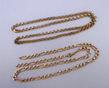 A 9 ct gold chain (6.6 grammes) and a gold plated chain with 9K clasp (11.5 grammes).