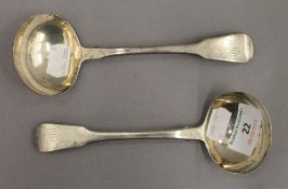 A pair of silver ladles. Each 17.5 cm long. 3.7 troy ounces.