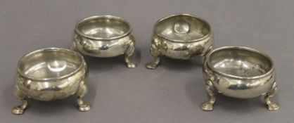 Two pairs of Georgian silver salts. Each approximately 4 cm high. 13.1 troy ounces.