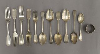 A quantity of silver flatware and a napkin ring. 19.2 troy ounces.