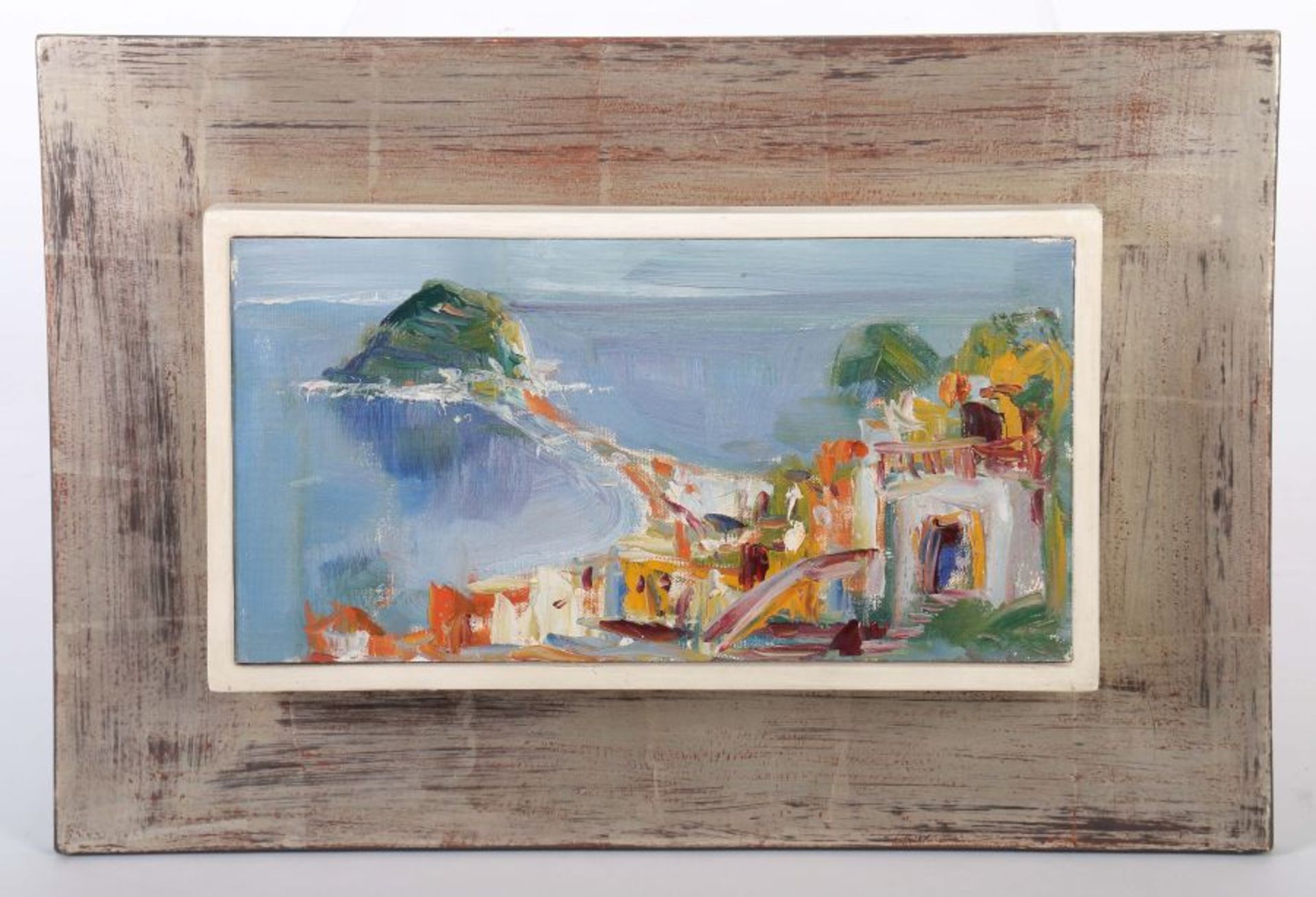 Maler des 20. Jh. "Isola Bella", stilisierte Landschaftsdarstellung, nicht sign., Tempera/ - Bild 2 aus 2
