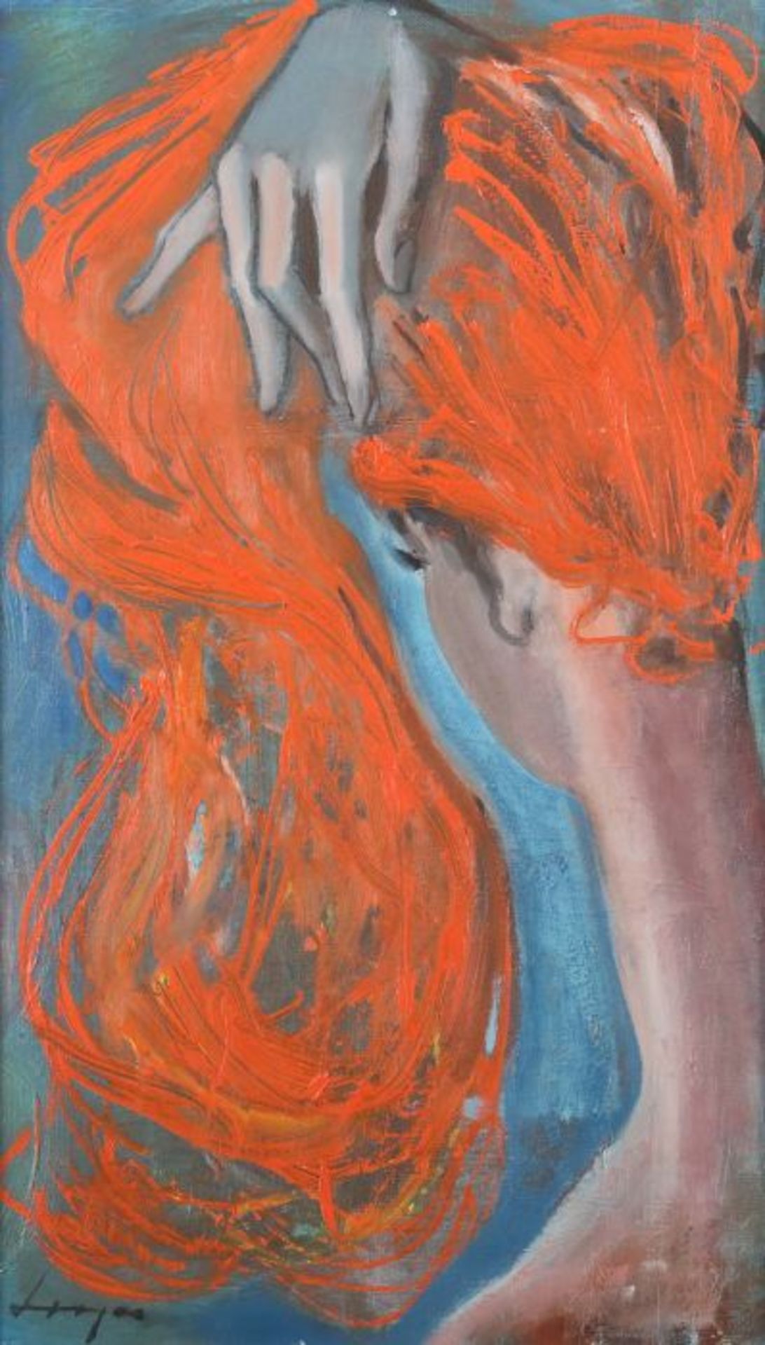 Italienischer Maler des 20. Jh. "Rothaarige Schönheit", Rückenteilansicht einer Dame mit